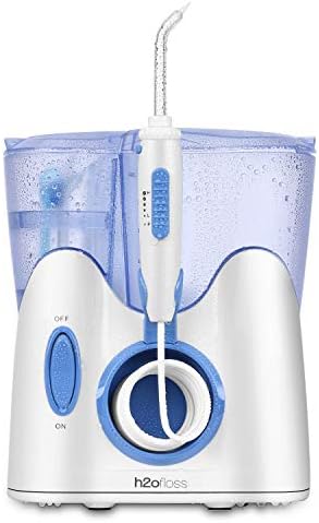 H2ofloss® Dental Water Flosser for Teeth Cleaning with 12 Multifunctional Tips&800ml Capacity, Professional Countertop Oral Irrigator Quiet Design(HF-9)