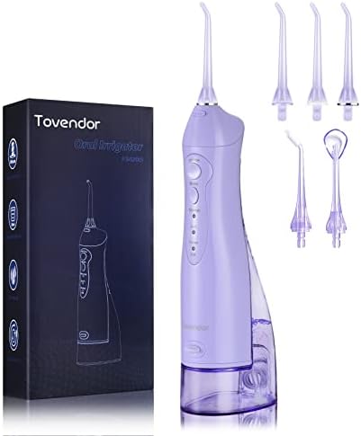 TOVENDOR Electric Water Flosser, Cordless Dental Oral Irrigator – 3 Modes, 3 Tips for Family Hygiene (300ML, Waterproof Waterflosser)