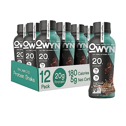 OWYN 100% Vegan Plant-Based Protein Shake, Cold Brew Coffee, 12 Pack, with 20g Plant Protein, Omega-3, Prebiotic supplements, Superfoods Greens Blend, Gluten-Free, Soy-Free, Non-GMO