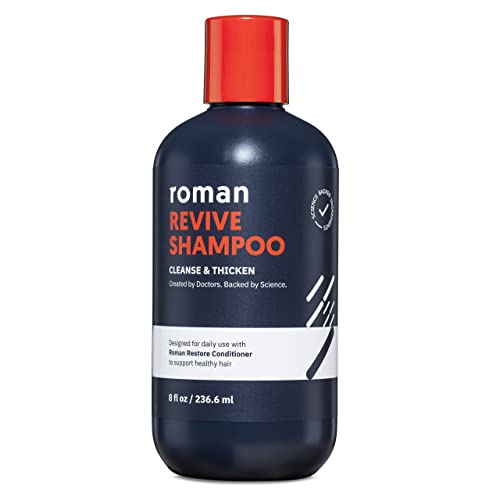 Roman Men’s Revive Shampoo | Exfoliates and Clarifies with Peppermint, Cleanses for Thicker-Looking Hair, Includes Saw Palmetto, Pumpkin Seed Oil, and Caffeine, Made Without Sulfates, Parabens, or Phthalates | 8 fl oz