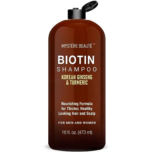 MYSTÉRE BEAUTÉ Biotin Shampoo with Korean Ginseng & Turmeric – Thickening Shampoo, Fights Hair loss, Sulfate Free, Daily Shampoo for Men & Women- Best For Thinning Hair, 16 fl oz