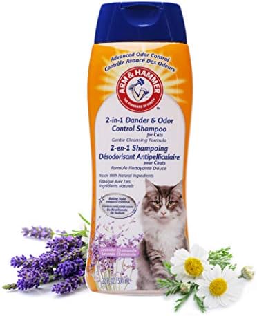 Arm & Hammer 2-in-1 Deodorizing & Dander Reducing Shampoo for Cats, Dander Remover for Dander and Odors, Baking Soda Moisturizes and Deodorizes, Lavender Chamomile Scent, 20 Fl Oz