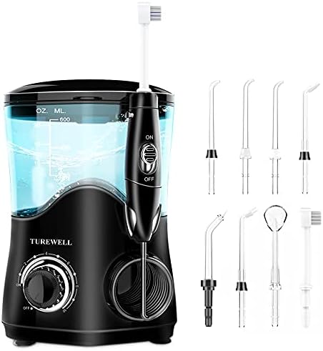 TUREWELL FC162 Water Flosser, Dental Oral Irrigator with 10 Adjustable Pressure Settings, Electric Water Pick, 8 Replaceable Jet Tips for Whole Families 600ml