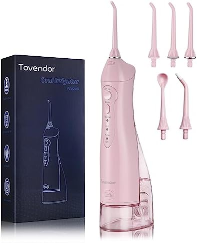 TOVENDOR Electric Water Flosser, Cordless Dental Oral Irrigator – 3 Modes, 3 Tips for Family Hygiene (300ML, Waterproof Waterflosser) (Pink)