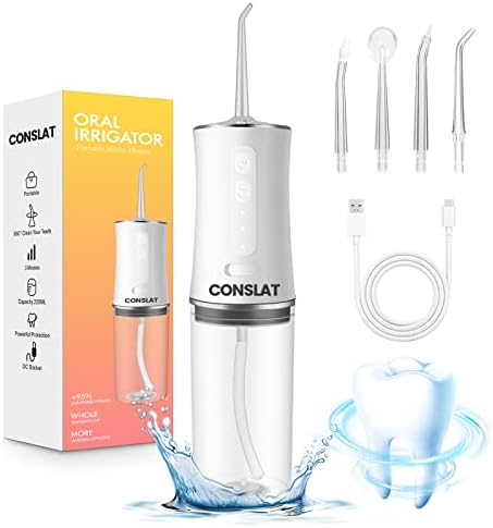 Water Flosser for Teeth,Dental Oral Irrigator 220ml with 360° Rotation Cordless Irrigator 3 Electric Flossing Modes IPX7 Waterproof 4 Jet Tips Water Pick Teeth Cleaner USB Charge for Home & Travel