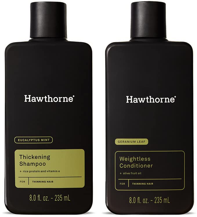 Hawthorne Men’s Thickening Shampoo and Conditioner Hair Set. Includes Thickening Shampoo and Weightless Conditioner. 8 Fl Oz Each.