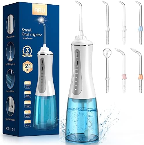 Cordless Water Dental Flosser for Teeth – Portable and Rechargeable 350ML Oral Irrigator with 5 Modes 6 Replaceable Tips – IPX7 Waterproof Powerful Battery Life Water Dental Picks for Travel Home Use