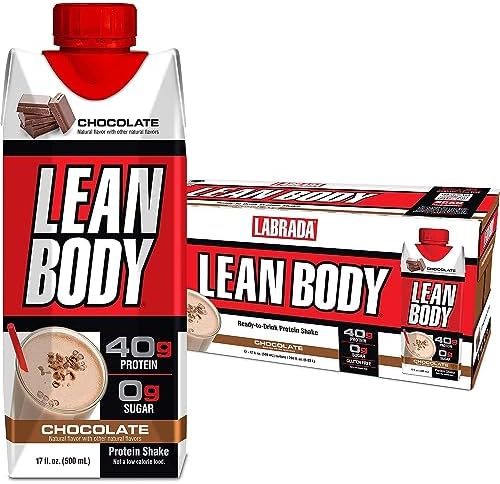 Lean Body Ready-to-Drink Chocolate Protein Shake, 40g Protein, Whey Blend, 0 Sugar, Gluten Free, 22 Vitamins & Minerals, LABRADA, 17 Fl Oz (Pack of 12)