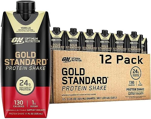 Optimum Nutrition Gold Standard Protein Shake, 24g Protein, Ready to Drink Protein Shake, Gluten Free, Vitamin C for Immune Support, Vanilla, 11 Fl Oz, 12 Count