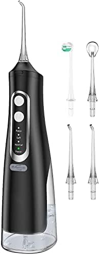 Water Flosser for Teeth Cleaner Rechargeable Oral Irrigator 4 Modes 310ML IPX7 Waterproof Powerful Battery Water Dental Pick for Home Travel (Black)