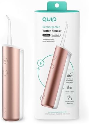 quip Cordless Water Flosser – Rechargeable Water Flosser for Teeth & Gums – 2 Modes, Custom Jet Flow – Oral Irrigator with 360 Degree Rotating Tip – Portable Water Dental Cleaner – Copper Metal