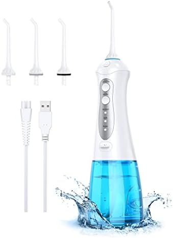 Water Flosser Cordless, Portable Teeth Cleaner with 3 Modes 4 Jets, 300ML Water Tank, IPX7 Waterproof, Powerful Cleaning, Rechargeable Dental Oral Irrigator for Travel Home Braces