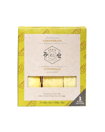 Crate 61, Handmade Vegan Natural Bar Soap Cold Pressed For Face And Body, With Premium Essential Oils, Eucalyptus & Peppermint For Men And Women 3 Pack (Lemongrass)