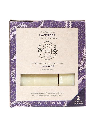 Crate 61, Handmade Vegan Natural Bar Soap Cold Pressed For Face And Body, With Premium Essential Oils, Eucalyptus & Peppermint For Men And Women 3 Pack (Lavender)