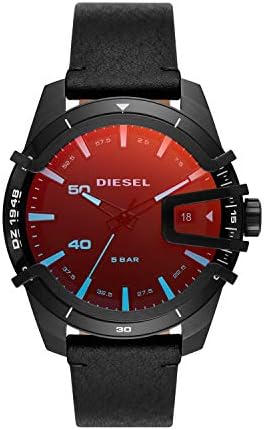 Diesel Men’s 46mm Caged Quartz Stainless Steel and Leather Three-Hand Watch, Color: Black Iridescent (Model: DZ1948)