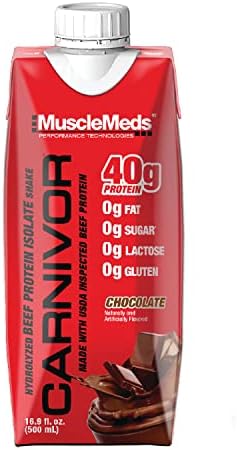 MuscleMeds Carnivor Ready to Drink Protein, Lactose Free, Sugar Free, 40g Isolate Protein, Muscle Building, Recovery, RTD, Chocolate 16.9 Fl Oz (Pack of 12)