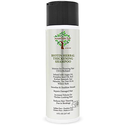 MOUNTAIN TOP Biotin Herbal Thickening Shampoo (8oz / 273ml) with Argan Oil, Pumpkin Seed Oil, Red Korean Seaweed, Saw Palmetto, Tea Tree Oil & Willow Bark, Sulfate Free, All Hair Types, Men and Women