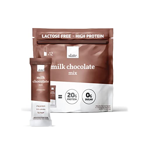 Slate Milk – High Protein Drink Mix, Milk Chocolate, 12 Single-Serve Powder Packets, 20g Protein, Zero Sugar, Lactose Free, Keto Friendly, All Natural