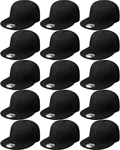 15 Pack Snapback Hats for Men Hip Hop Style Hats Solid Baseball Hats Adjustable Snapback Cap Flat Brim Baseball Caps