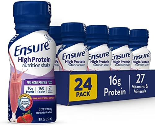 Ensure High Protein Nutritional Shake, 16g Protein, Meal Replacement Shakes, With Nutrients to Support Immune System Health, Strawberry, 8 Fl Oz (Pack of 24)