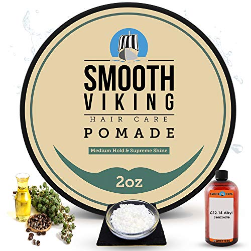 Hair Pomade for Men | Smooth Viking Pomade for Men Medium Hold & High Shine (2 Ounces) – Water Based Mens Hair Pomade for Straight, Thick and Curly Hair