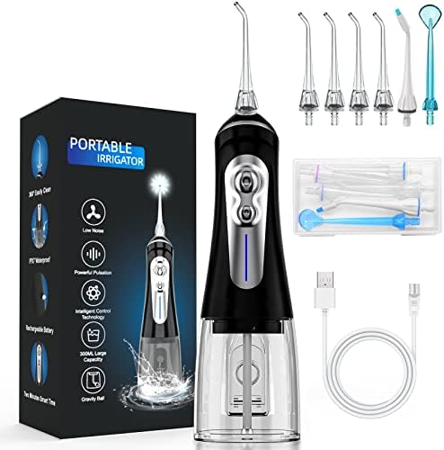 NBGRLVS Water Dental Picks for Teeth Cleaning,6 Modes 6 Tips and Storage Case Water Dental Flossers Cordless 320ML IPX 7 Waterproof Rechargeable Portable Electric Dental Flosser for Trave Home (Black)