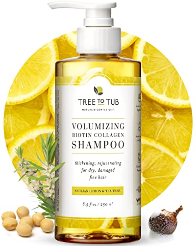 Tree to Tub Biotin Shampoo – Biotin and Collagen Shampoo, Volumizing Hair Thickening Shampoo, Sulfate Free Argan Oil Shampoo for Women & Men w/Wild Soapberries All Natural Sicilian Lemon Tea Tree Oil