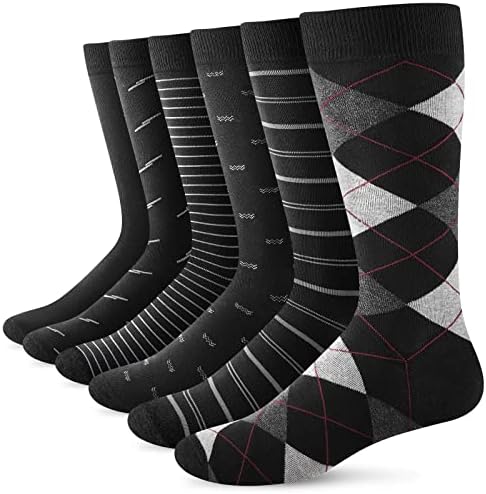 Yousu Mens Dress Socks Business Casual Solid Pattern Cotton Crew Sock 6 Pairs