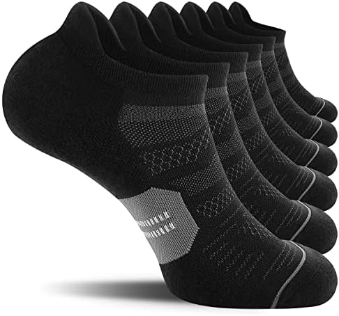 CS CELERSPORT 6 Pack Men’s Running Ankle Socks with Cushion, Low Cut Athletic Tab Socks