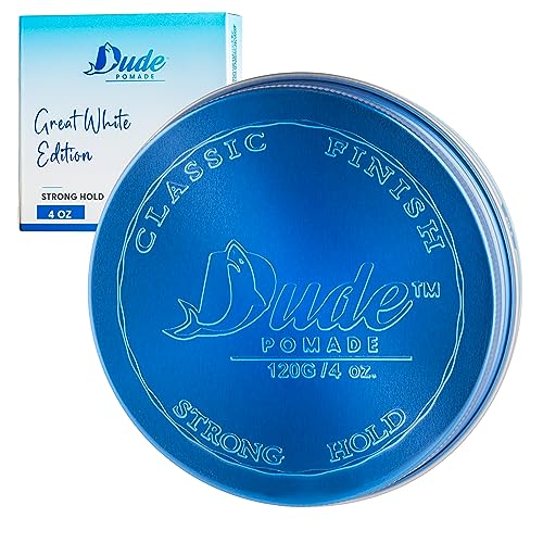 Dude Pomade for Men, Strong Hold Hair Gel with Medium Shine Locks Hair in Place without Flakes – Water Based, Lightly Scented Hair Wax (4 oz)