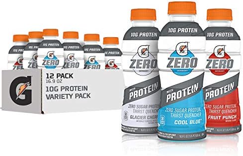 Gatorade Zero With Protein, 10g Whey Protein Isolate, Zero Sugar, Electrolytes, 3 Flavor Variety Pack, 16.9 Fl Oz, 12 Pack