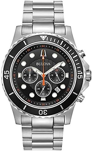 Bulova Men’s Classic Sport 6-Hand Chronograph Quartz Watch, Calendar Date, Luminous Hands and Markers, 100M Water Resistant, 44mm