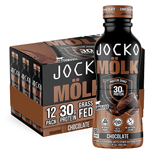 Jocko Mölk Chocolate Protein Shakes – Naturally Flavored Protein Drinks, KETO Friendly, No Added Sugar, 30g Grass Fed Protein – Ready to Drink, 12 FL Oz, 12pk