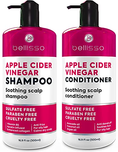 Apple Cider Vinegar Shampoo and Conditioner Set – Stop Flaky and Itchy Scalp – Sulfate Paraben Free Anti Dandruff Soothing Treatment for Dry, Oily and Damaged Hair – Intense Care for Women and Men