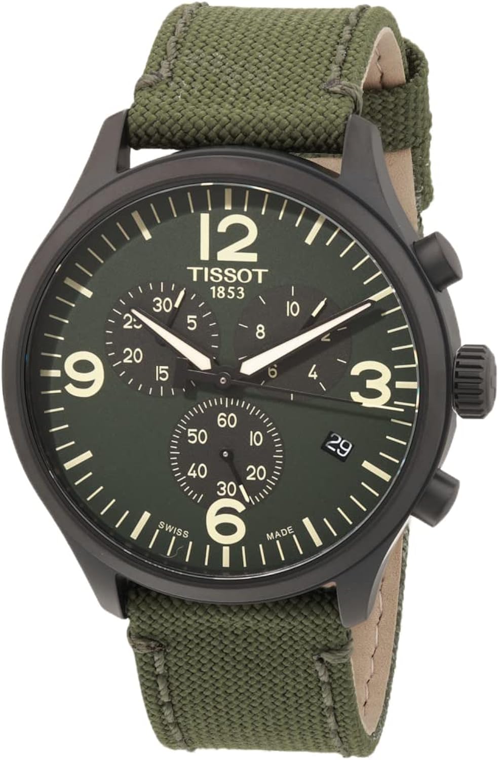 Tissot Mens Chrono XL 316L Stainless Steel case with Black PVD Coating Quartz Watch, Green, Fabric, 22 (T1166173709700)