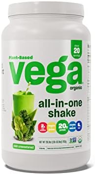 Vega Organic All-in-One Vegan Protein Powder, Plain Unsweetened – Superfood Ingredients, Vitamins for Immunity Support, Keto Friendly, Pea Protein for Women & Men, 1.7 lbs (Packaging May Vary)