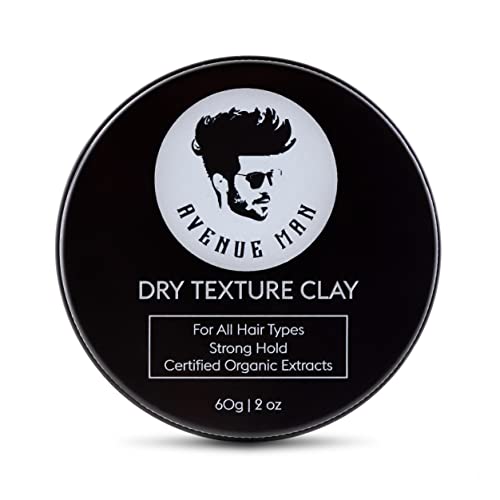 Avenue Man Dry Texture Hair Clay For Men – (2oz) Hair Products – Hair Wax with Certified Organic Extracts for Wet or Dry Hair – Paraben-Free Hair Putty – Made in the USA