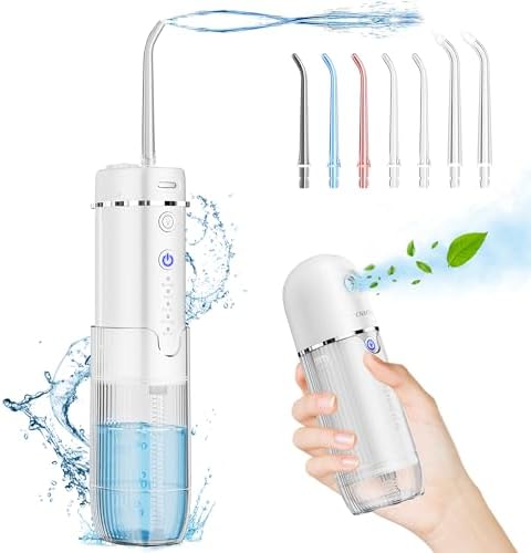 CNAPES Water Flosser Picks Cordless for Teeth Cleaning and Flossing,Power Water Dental Flossers Rechargeable Portable Travel Mini Humidifier Nebulizer Combo for Fresh Breath with Telescopic Water Tank