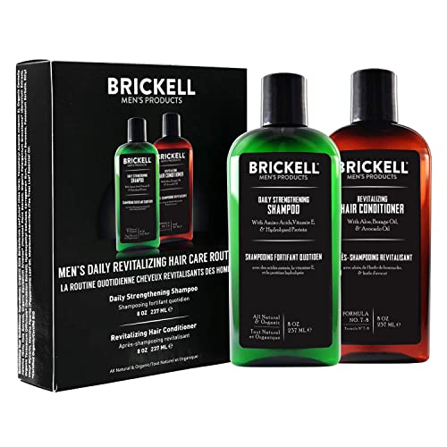 Brickell Men’s Daily Revitalizing Hair Care Routine, Shampoo and Conditioner Set For Men, Mint and Tea Tree Oil Shampoo, Strength and Volume Enhancing Conditioner, Natural and Organic, Gift Set