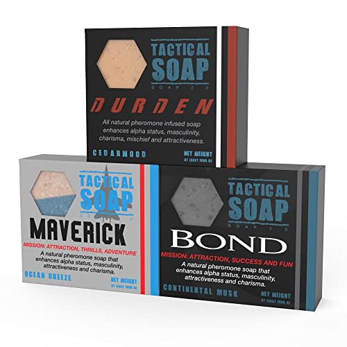 Tactical Soap – The Trifecta (1 of Durden, Bond, and Maverick) – Mens Vegan All Natural Soap Bars Infused with Powerful Pheromone Formula for Attraction