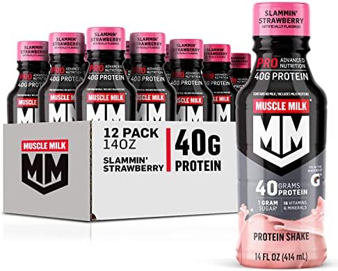 Muscle Milk Pro Series Protein Shake, Slammin’ Strawberry, 40g Protein, 14 Fl Oz, 12 Pack