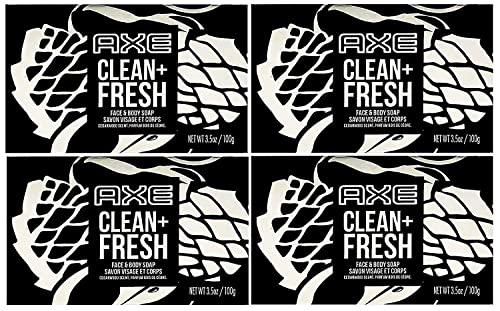 Axe Bar Soap for Men, Clean + Fresh 3.7 oz (100g) – 4 Pack