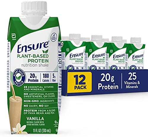 Ensure 100% Plant-Based Vegan Protein Nutrition Shakes with 20g Fava Bean and Pea Protein, Vanilla, 11 fl oz, 12 Count