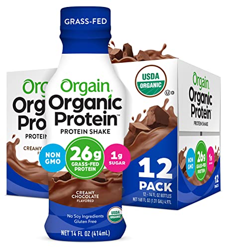 Orgain Organic Protein Shake, Grass Fed Dairy, Creamy Chocolate – 26g Whey Protein, Meal Replacement, Ready to Drink, Gluten Free, Soy Free, No Sugar Added, 14 Fl Oz (Pack of 12) (Packaging May Vary)