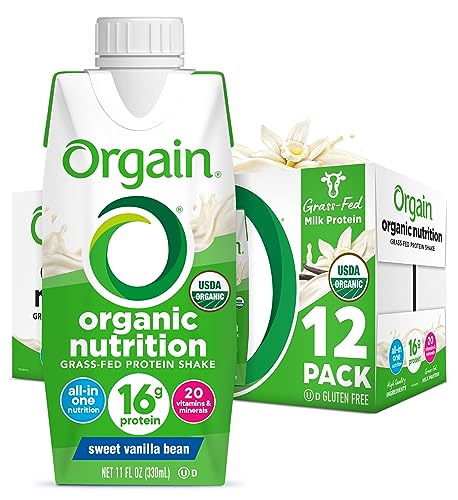 Orgain Organic Nutritional Protein Shake, Vanilla Bean – 16g Grass Fed Whey Protein, Meal Replacement, 20 Vitamins & Minerals, Gluten Free, Soy Free, 11 Fl Oz (Pack of 12) (Packaging May Vary)