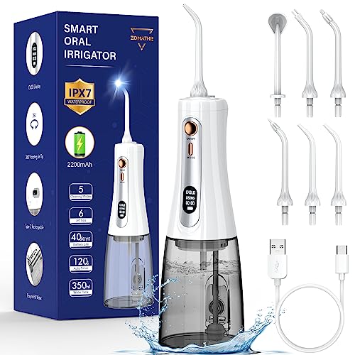 350ML Water Flossers for Teeth – OLED Display Powerful Electric Flosser with 5 Modes 6 Jet Tips, Portable Cordless Water Dental Flosser IPX7 Waterproof Oral Irrigator for Home Travel