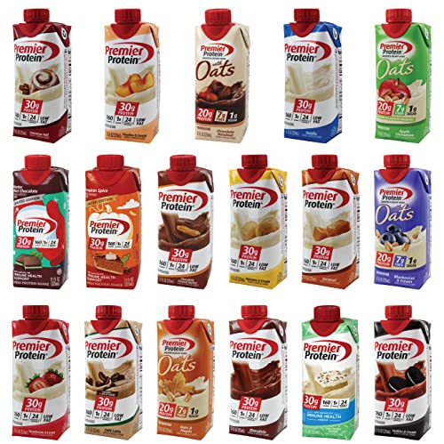 Premier Protein Shake Sampler Variety | 10 Pack Of Different Assorted Flavors | Ready To Drink High Protein Shakes | 10 Of 17 Pictured Shakes | Niro Assortment (Includes NiroBeverage Sleeve)