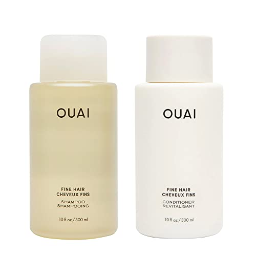 OUAI Fine Shampoo + Conditioner Set – Bring Fine Hair to the Next Level with Keratin & Biotin – Delivers Clean, Bouncy & Voluminous Hair – Free of Parabens, Sulfates & Phthalates – 10 fl oz Each