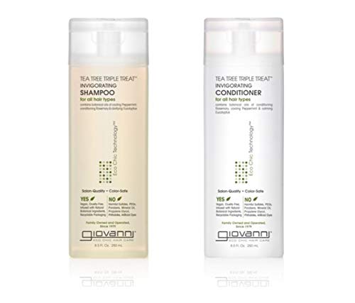 GIOVANNI Tea Tree Triple Treat Invigorating Shampoo & Conditioner Set – Cooling Peppermint, Eucalyptus, Rosemary, Helps Dry, Flaky Scalp, Salon Quality, Vegan, Cruelty Free – 8.5 oz Each