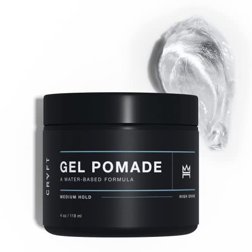 CRVFT Gel Pomade 4oz | High Shine/Medium Hold | Water Based/Water Soluble | Ideal For Short/Medium Thin/Thick Hair | For A Clean Cut Look | Men’s Styling Product [Clear], Stylist Approved [Scented]